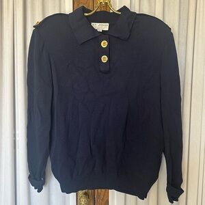 St. John Collection by Marie Gray Navy Blue Knit Pullover Sweater